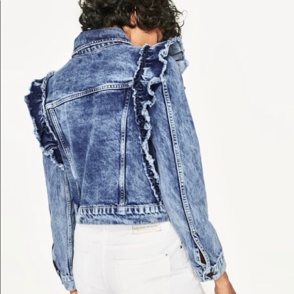 Zara Ruffled Shoulder Denim Jacket 